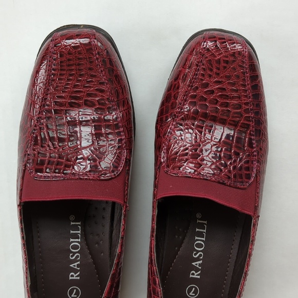 Rasolli Patent Leather Crocodile Print Wedge Slip On Loafer 7 Red - Picture 4 of 16